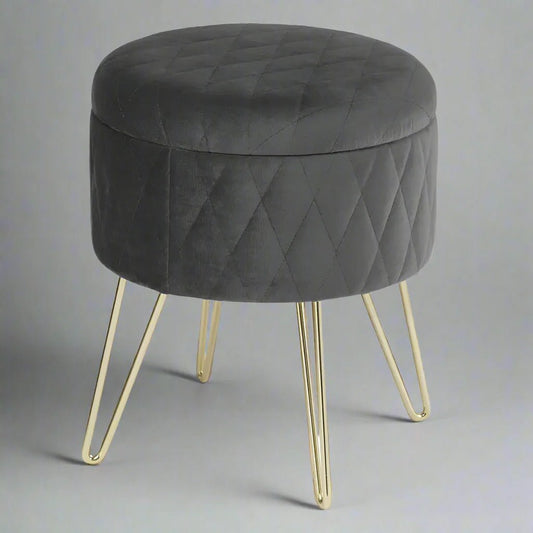 Tabouret Velours - VelvetRoundPuff™ - Gris Foncé - Ma maison exquise